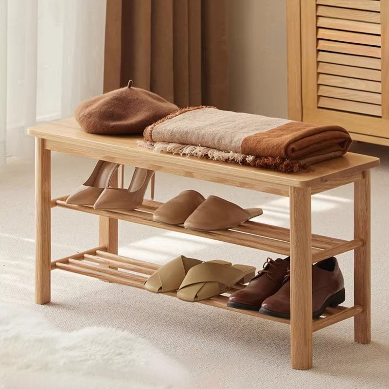 2-tier wooden shoe rack bench — entryway organizer