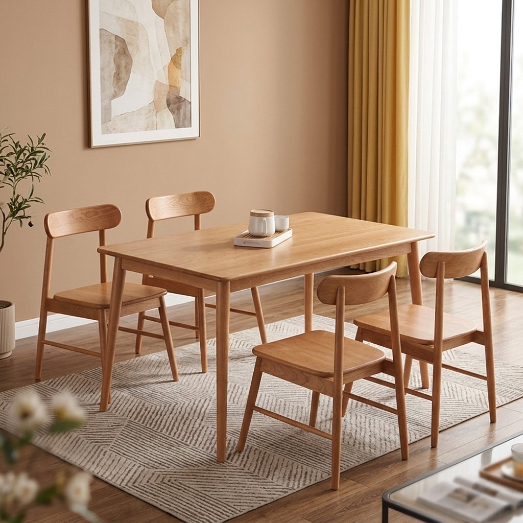 Solid wood dining table with matching chairs
