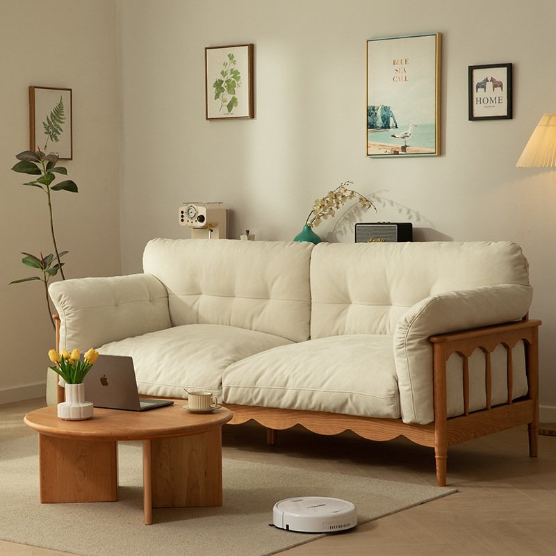 Solid wood living room sofa — modern oak frame